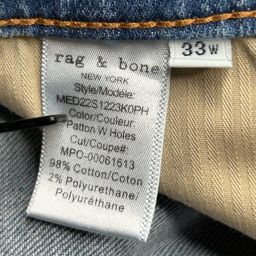 Rag & Bone Fit 2 Slim Fit Jeans 33x29 (Tag 33x32) Stretch Denim Straight Leg - Picture 12 of 14